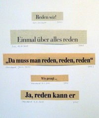 Am Anfang stand das Sammeln: Aus analogen und digitalen Headlines fabrizierte sprachliche Ordnungssysteme von Veronika Schubert im ORF-Funkhaus Dornbirn