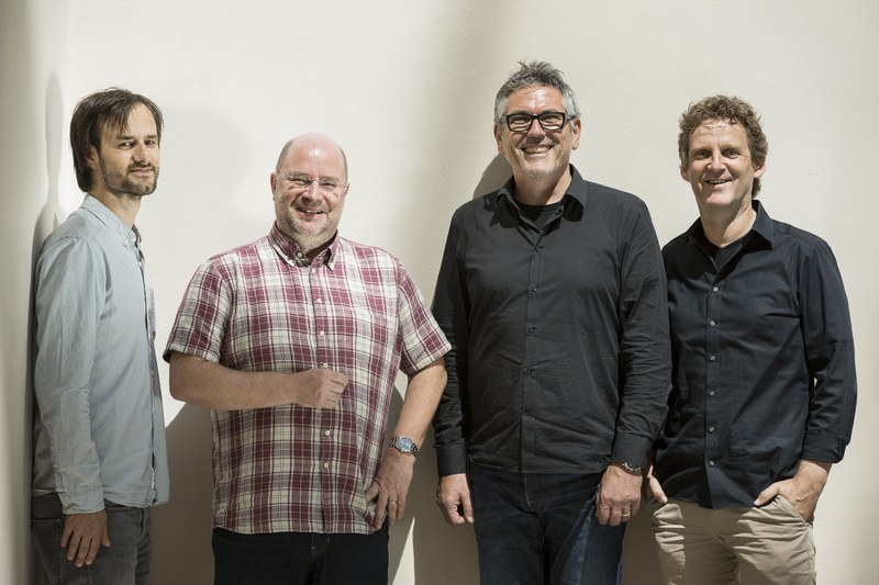 Projektleiter Martin Platzgummer (Sägenvier), Museumsdirektor Andreas Rudigier, Sigi Ramoser (Sägenvier) und Architekt Anton Nachbaur (v.l.)