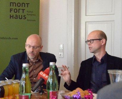 Folkert Uhde und Hans-Joachim Gögl konzipieren eine Programmreihe mit Schwerpunkt "Musik und Dialog" für das neue Montforthaus in Feldkirch.