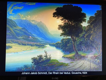 Der Rhein bei Vaduz, Gouache aus dem Jahr 1824 von Johann Jakob Schmidt