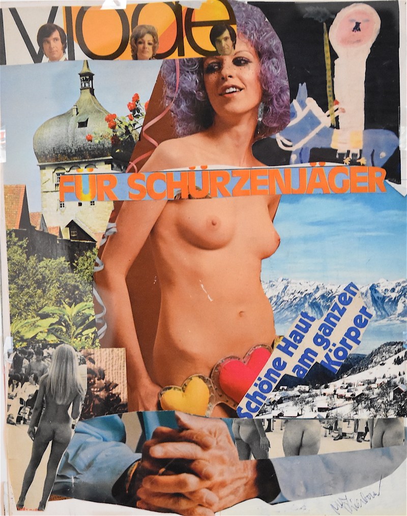 Max Riccabona: "Für Schürzenjäger". Collage, um 1973, 32,1 x 25,1 cm