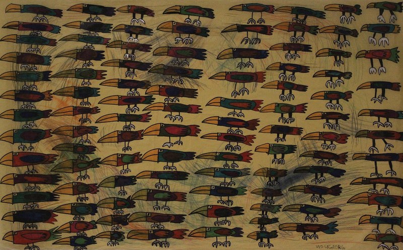 WolfGeorg, Klauenkrallende Vögel, Filzstift auf Papier, 120x75, 2013