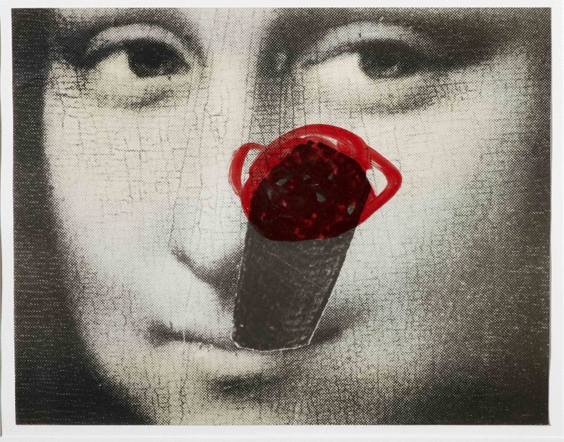 Anne Marie Fehle; "o.T., o.J." (Mona Lisa), Lackfarbe auf Fotografie