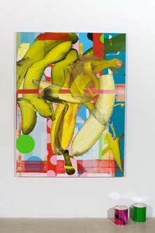 Guyton\Walker, o.T., Farbe, Siebdruck, Tintenstrahldruck auf Leinwand und Tintenstrahldrucke auf Farbdosen, 2009 (© Gil Blank)