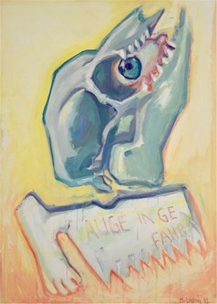 Maria Lassnig: Auge in Gefahr, 1993. Öl auf Leinwand