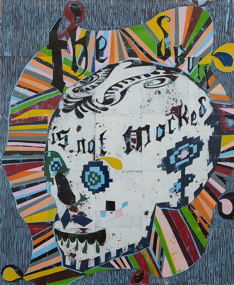 Gert & Uwe Tobias: The Devil is not mocked, 2004, farbiger Holzschnitt auf Papier (© allerArt / Erhard Sprengel)