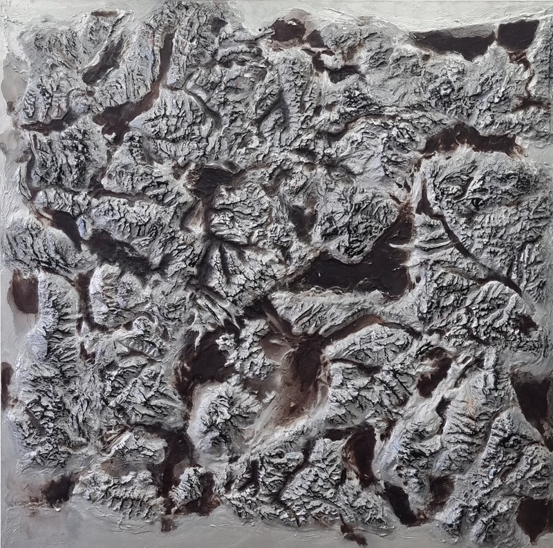 Thomas Feuerstein: Blutregen, 2018 (Blutregenalge, Acryl auf Leinwand, 150x150 cm) Foto: Karlheinz Pichler
