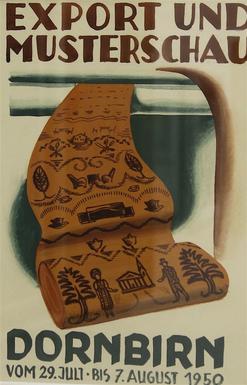 Hubert Fritz: Gebrauchsgrafik, Gouache auf Papier. Export und Musterschau Dornbirn