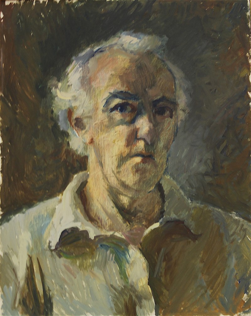 Hubert Fritz: Selbstbildnis 1974, Gouache auf Hartfaserplatte