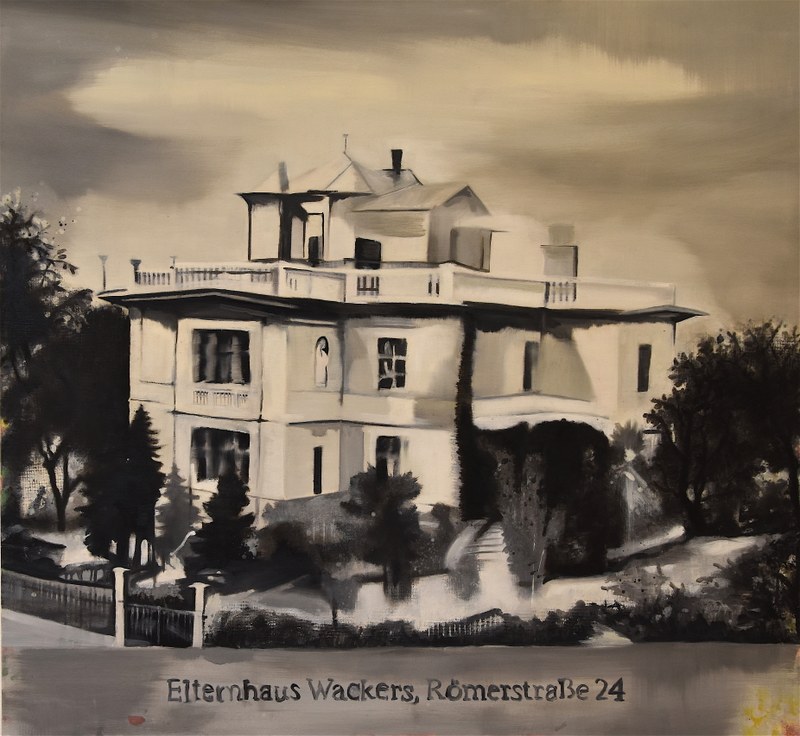 Alexandra Wacker: Elternhaus Wackers, 2019, Öl auf Leinwand
