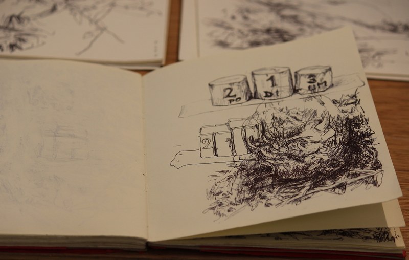 Lorenz Helfer: Skizzenblock, vollgezeichnet während eines Brasilienaufenthaltes