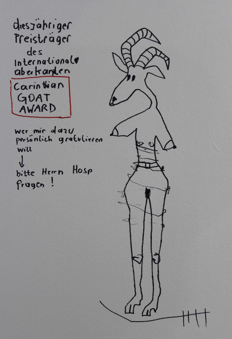 Wandzeichnung von Peter Kohl am Stand der Tiroler Galerie Hosp