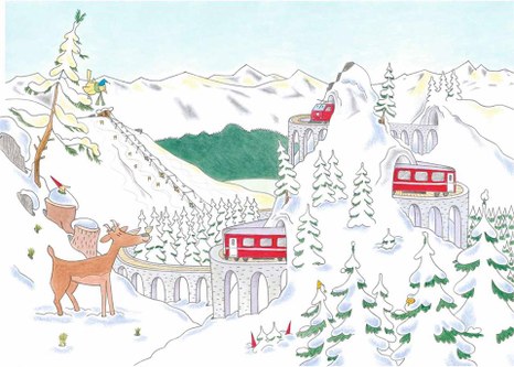 Illustration von Patrick Steiger zu "Türli & Flidari beim Schlitteln in Bergün"