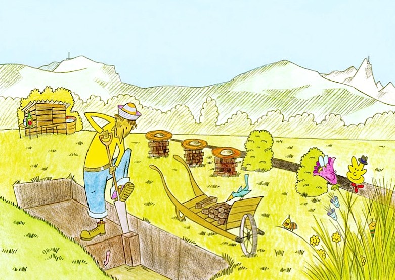 Illustration von Patrick Steiger zu "Türli & Flidari im Schollariet"