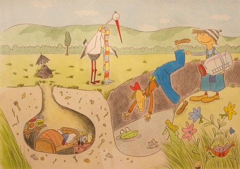 Illustration von Patrick Steiger zu "Türli & Flidari im Schollariet"