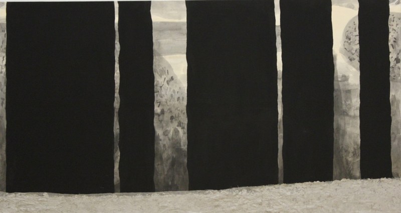 Margit Krismer: Hinter die Welt. Tusche, Eitempera, Leinöl, Papiermaché auf Papier