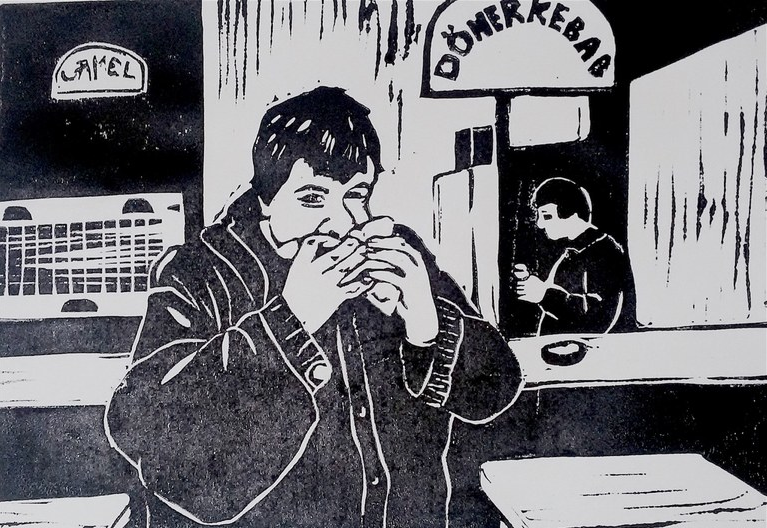 May-Britt Nyberg Chromy: "Christoph in Berlin (Linoldruck), 2017