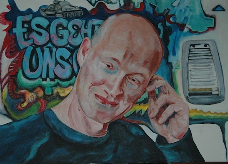 Rainer Wolf: "Porträt Arno Geiger", Acryl auf Leinwand