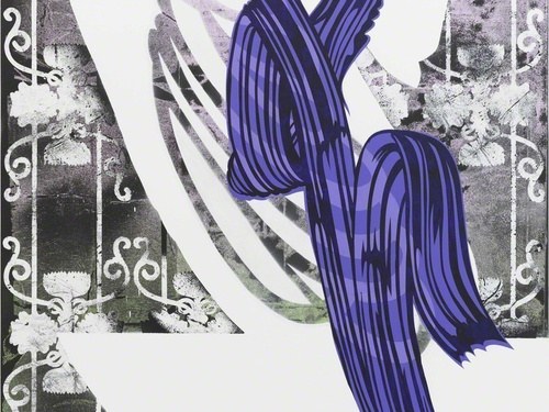 Christine Streuli: "Purple Impulse", 2013, Mixed Media auf Baumwolle (Galerie De Cardenas, Mailand)