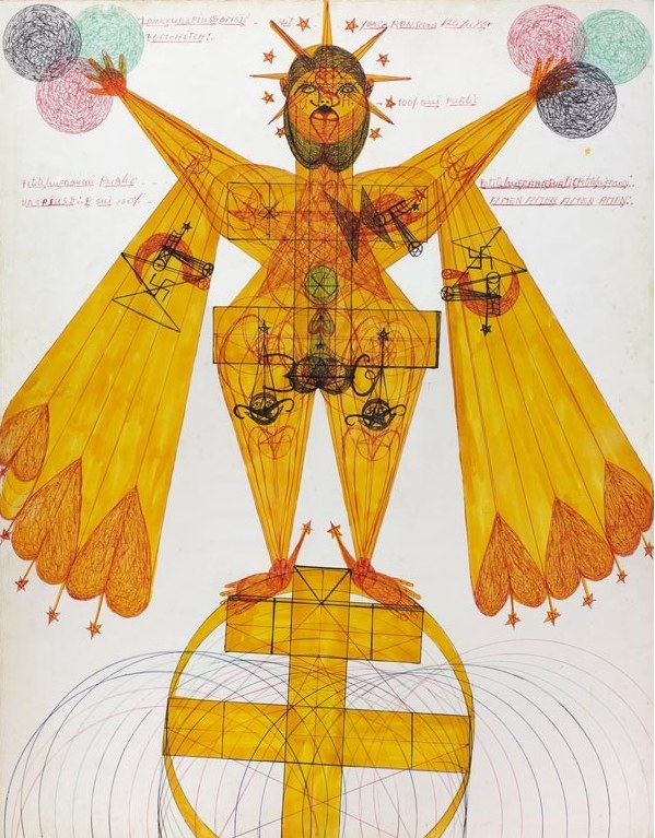 Domsic Janko (1915-1983), Ohne Titel, um 1970. Kugelschreiber u. Filzstift auf Karton. Foto: Slg. Dammann
