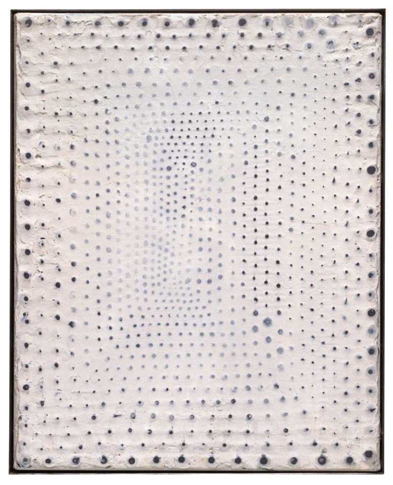 Tone Fink: Ohne Titel, 1992, Steine in Acryl auf Leinwand