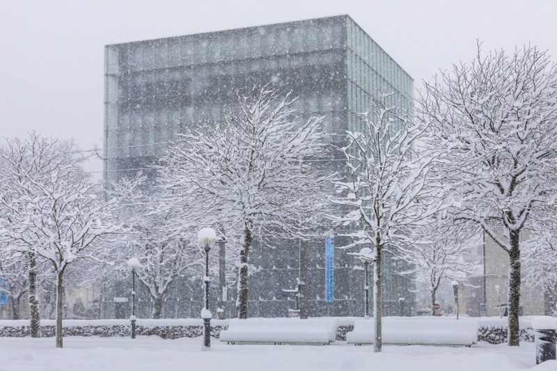 Das KUB im Winter (Foto: Markus Tretter 2019, © Kunsthaus Bregenz)