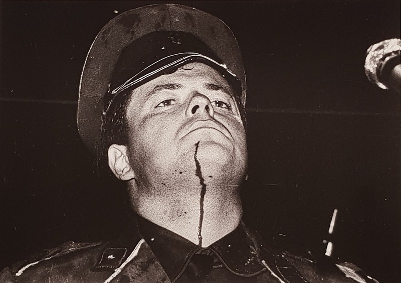 Jane Štravs:  Hostnik Tomaz performt mit der Gruppe Laibach am Novi Rock Festival 1982, Ljubljana, Archival Print