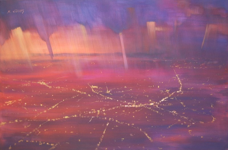 Rheintal bei Nacht, 2019, Öl, 100x150cm