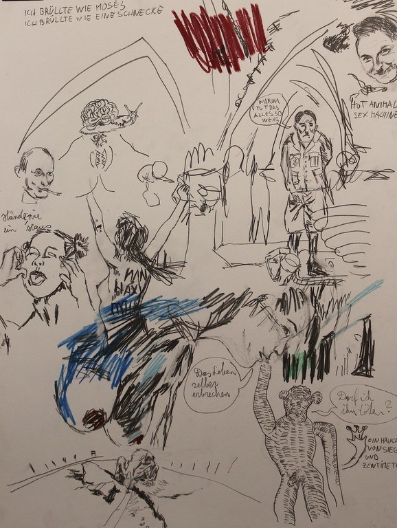 Thomas Hoor: Das Leben selbst erbrechen, Buntstift und Bleistift auf Papier