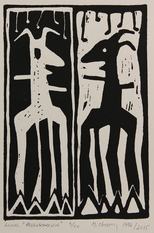 May-Britt Nyberg Chromy: Regentänzer (Linoldruck auf Papier)