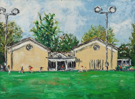 Jean-Frédéric Schnyder: "Manuelschulhaus", 1982, Öl auf Leinwand