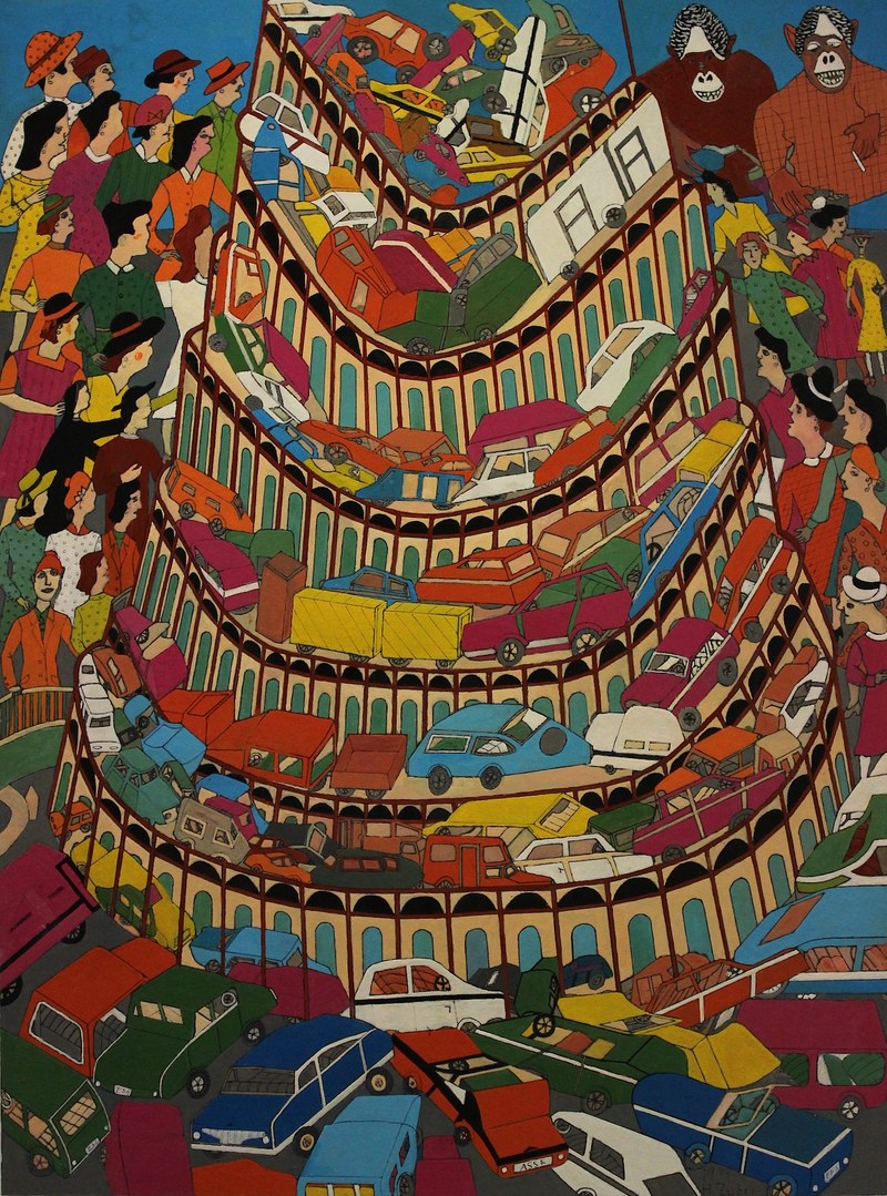 Hedi Zuber: "Der Turm zu Babel im Jahre 2000", Acryl auf Karton (alle Fotos Karlheinz Pichler)