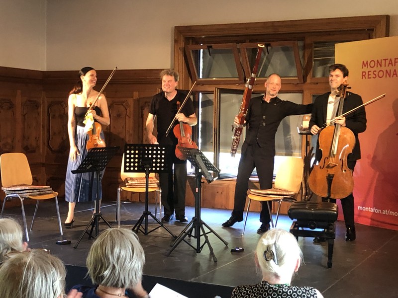 Der Fagottist Mor Biron mit Cecilia Ziano (Violine), Gareth Lubbe (Viola) und Christian-Pierre La Marca (Cello)