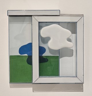 Laura Grisi (o.T., 1966, Acryl auf Leinwand, Plexiglas, Panele) am Stand der Galerie P420, Bologna