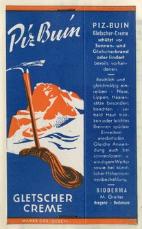 Piz Buin Gletscher-Creme von Greiter - ein Berg wird zur Marke (Wirtschaftsarchiv Vorarlberg)