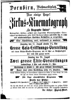 Wer weiß heut noch dass es 1907 in Dornbirn einen Kinematographen in einem Zirkuszelt gegeben hat das 2.500 Leute fasste