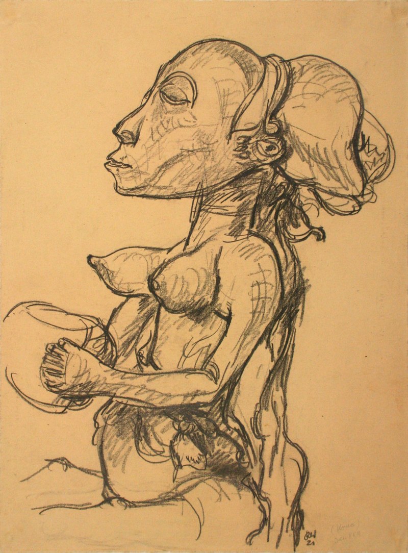 Modische „Negrophilie“ in den 1920er-Jahren und Neue Sachlichkeit: „Afrikanische weibliche Figur“ von Rudolf Wacker (Bleistiftzeichnung 1921). © vorarlberg museum