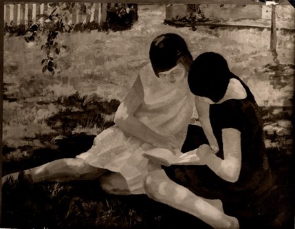 L. R. u. R. L. im Unteren Garten (Zwei Mädchen im Garten), 1929, Öl auf Pappe, 70 x 100 cm