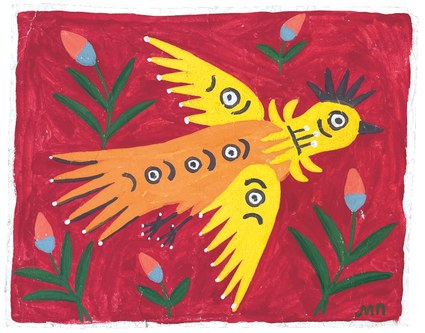 Maria Prymachenko (1909–1997): Vogel, 1990er-Jahre, Gouache auf Papier, 19 x 24 cm (Rodovid Gallery Collection, Kyiv, © 2023 by Charitable Heritage of the Maria Prymachenko Family)