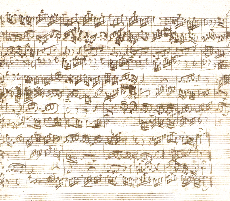 Bachs Handschrift, mit dem Federkiel bei Kerzenschein auf Notenpapier gekritzelt, ist heute schwer zu entziffern. So liest sich ein Faksimile aus seiner „Kunst der Fuge“.