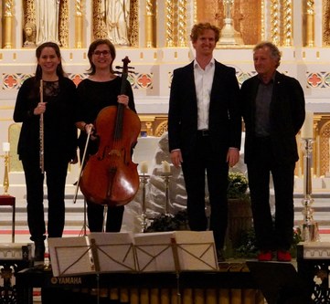 Maria Jauk (Flöte), Isabella Fink (Violoncello), Joachim Murnig (Vibraphon) und Arnold Meusburger (Orgel) freuten sich nach ihren vielgestaltigen Werkdeutungen über den begeisterten Applaus des Publikums.