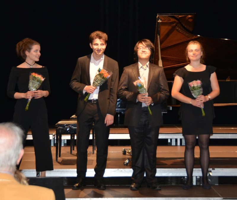 Isa-Sophie Zünd, Gabriel Meloni, Nicola Schöni und Laurah Maddalena Kasemann (v.l.n.r.) freuten sich nach ihren Darbietungen im Rahmen der Chopin-Gesellschaft im Feldkircher Pförtnerhaus über den herzlichen Applaus