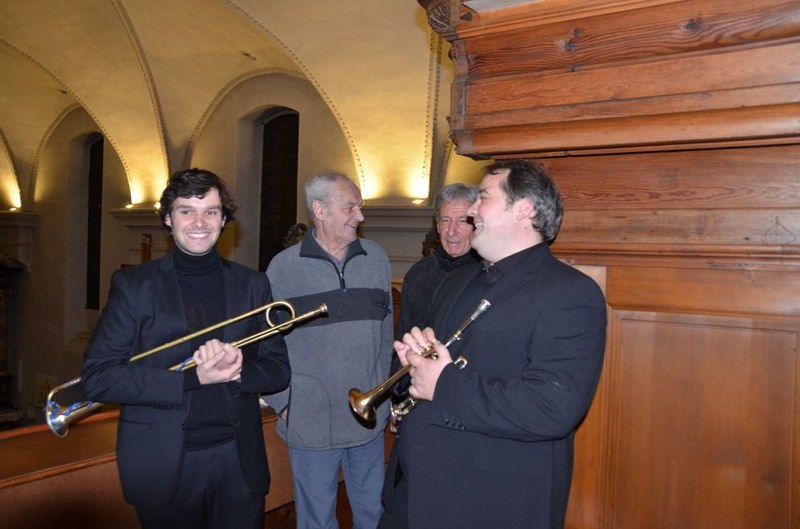 Gabriel Morre, Gerold Amann, Bruno Oberhammer und Thomas Vötterl (v.l.n.r.) nach einem gelungenen Konzert zum Abschluss der "XXXVIII. Internationalen Bludescher Orgelkonzerte 2017.