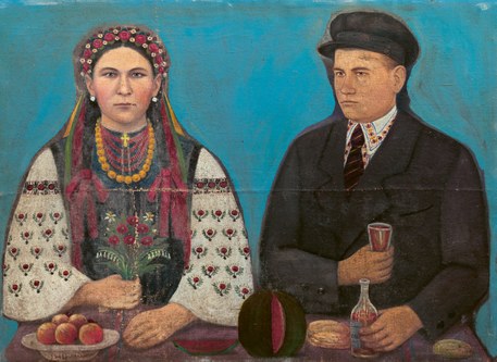 Panas Yarmolenko (1886–1953): Porträt von Olha Bozhko und ihrem Bruder Wolodymyr, 1946, Öl auf Leinwand, 88,5 x 118 cm (Rodovid Gallery Collection, Kyiv)