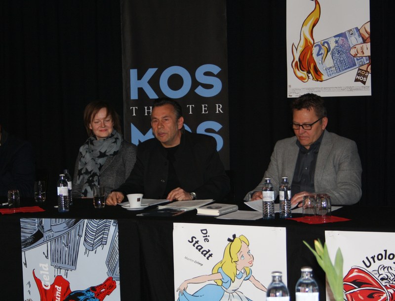 Regisseurin Esther Muschol, Kosmos-Leiter Hubert Dragaschnig und Augustin Jagg (Foto: Theater KOSMOS).