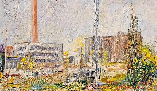 Gerhard Winkler: Gewerbepark 'Färbers', Dornbirn, Öl auf Leinwand, 2005