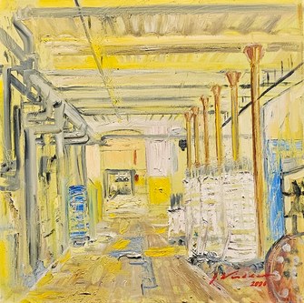 Gerhard Winkler: In der Färberei Steinebach, Öl auf Leinwand, 2006